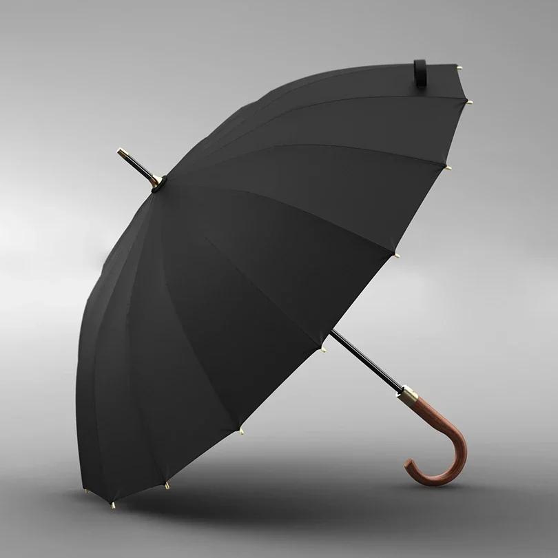 

Роскошный длинный зонт 16 К, мужской ветрозащитный деревянный автоматический зонт от дождя, женский сильный большой зонт от солнца, зонтик для гольфа на открытом воздухе