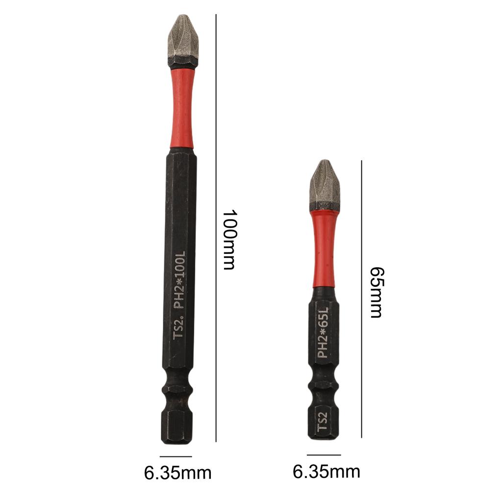 2PCS Screwdriver Bit PH2 50/65/100mm Impact-Screwdriver Bits Magnetic-Phillips Driver Drill Head Tool Accessory Series