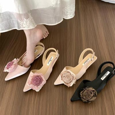 French Pink Bag Head Sandals Women's Shoes New Summer Fairy Style Pointed Shoes High Heels Empty Single Shoes