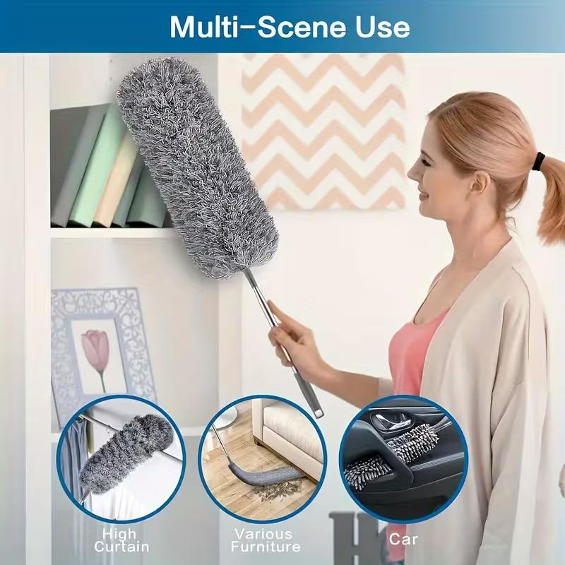 Extendable Microfiber Duster with Bendable Long Handle - Reusable for High Ceiling Fans, Furniture, Blinds & Car Cleaning, Metal