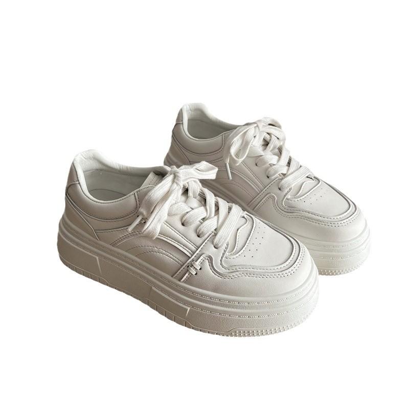 Muffin-Plateau weiße Schuhe Damen Frühjahr 2025 neu kleine Höhenzunahme runde Zehenpartie Schnürer lässige Sport-Board-Schuhe