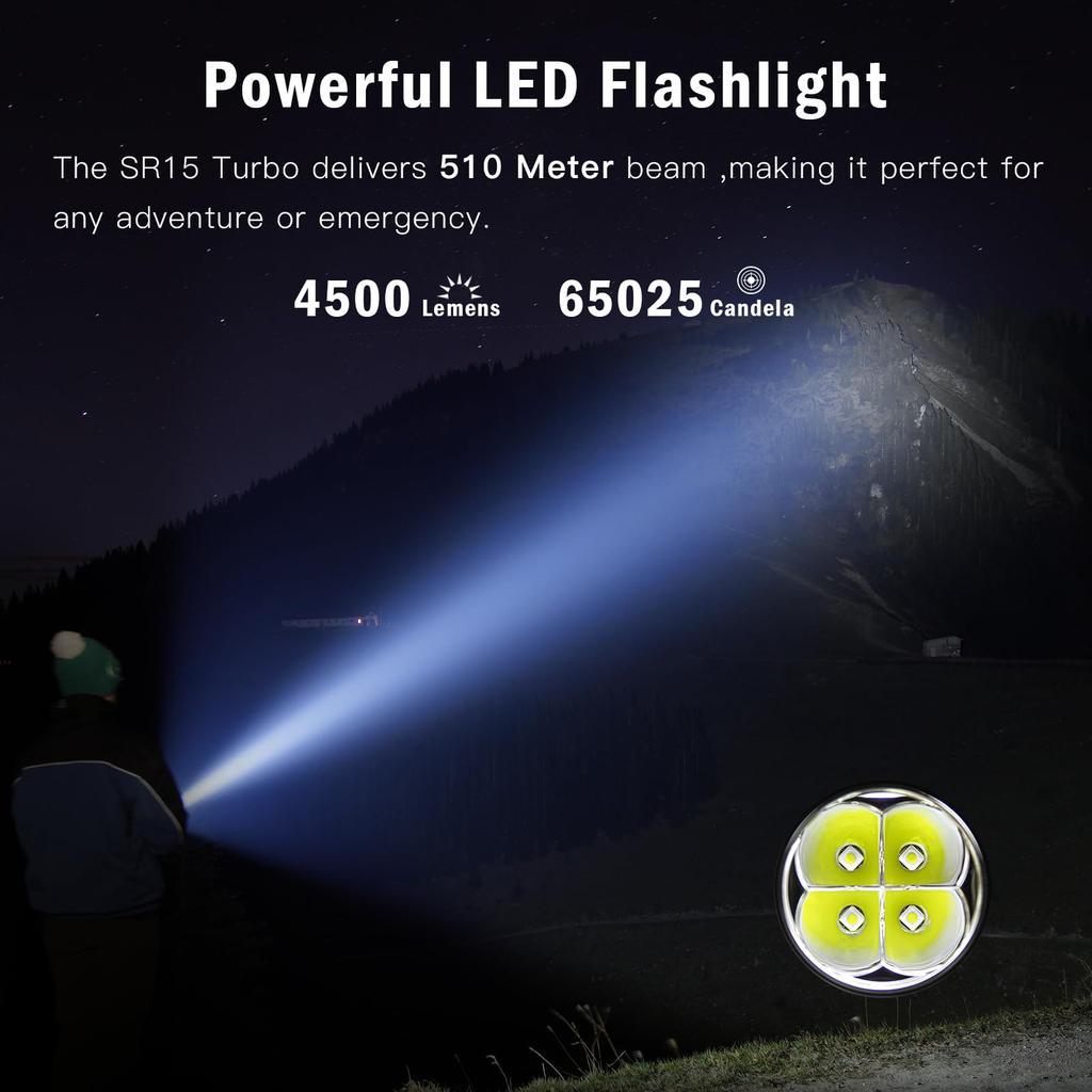 Sofirn SR15 Powerful LED Military 4500 High 8 Magnetic Tail IP68 Ideal for Emergency Power and Camping Flashlight, Flashlight, Grade, Rechargeable,