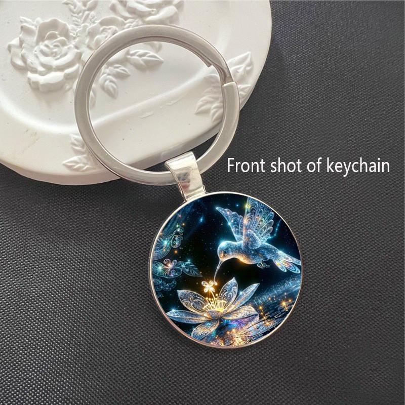 Modern Hummingbird Blossom Alloy Keyring With Glass Finish For Promotional Gifts And Party Favor Use