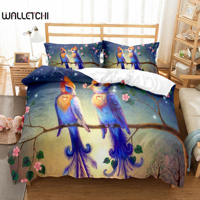 Cute Birds Duvet Cover Set Wild Animals Pattern Polyester Comforter Cover With Pillowcase For Men Women Bedding Set King Size