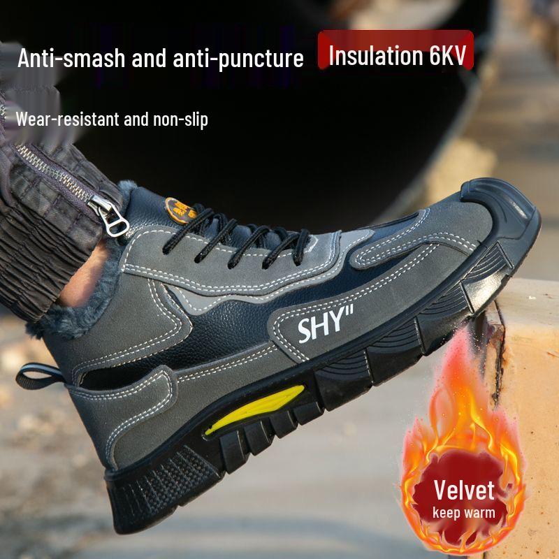 Winter Insulated Safety Boots Anti-Smash Anti-Puncture Non-Slip High-Top Work Shoes for Men and Women Gray Cotton Shoes 38 2590₽