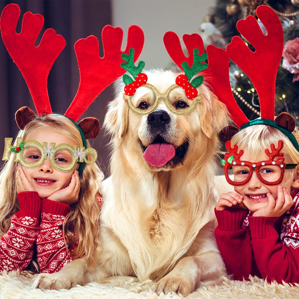 Christmas Glasses Glitter, Party Glasses Frames Christmas Decorations Costume Photo Booth Props for Christmas Party Supplies