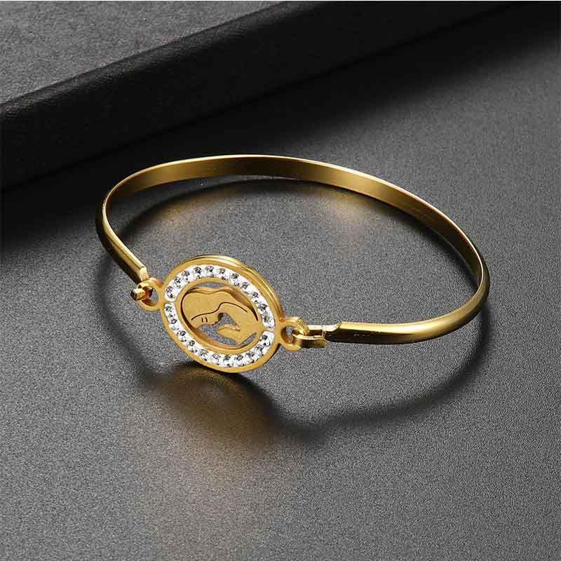 Exquisite Gold Plated Simple Cuff Bangle With Shimmering Rhinestones Jewelry Piece