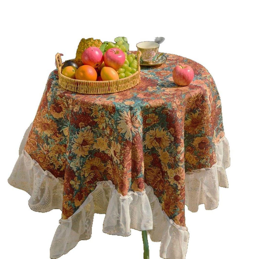 Imanqi Yun Pomarańczowy Żakardowy Obrus z Falbaną z Koronki - Wielofunkcyjny Pokrowiec na Zewnątrz