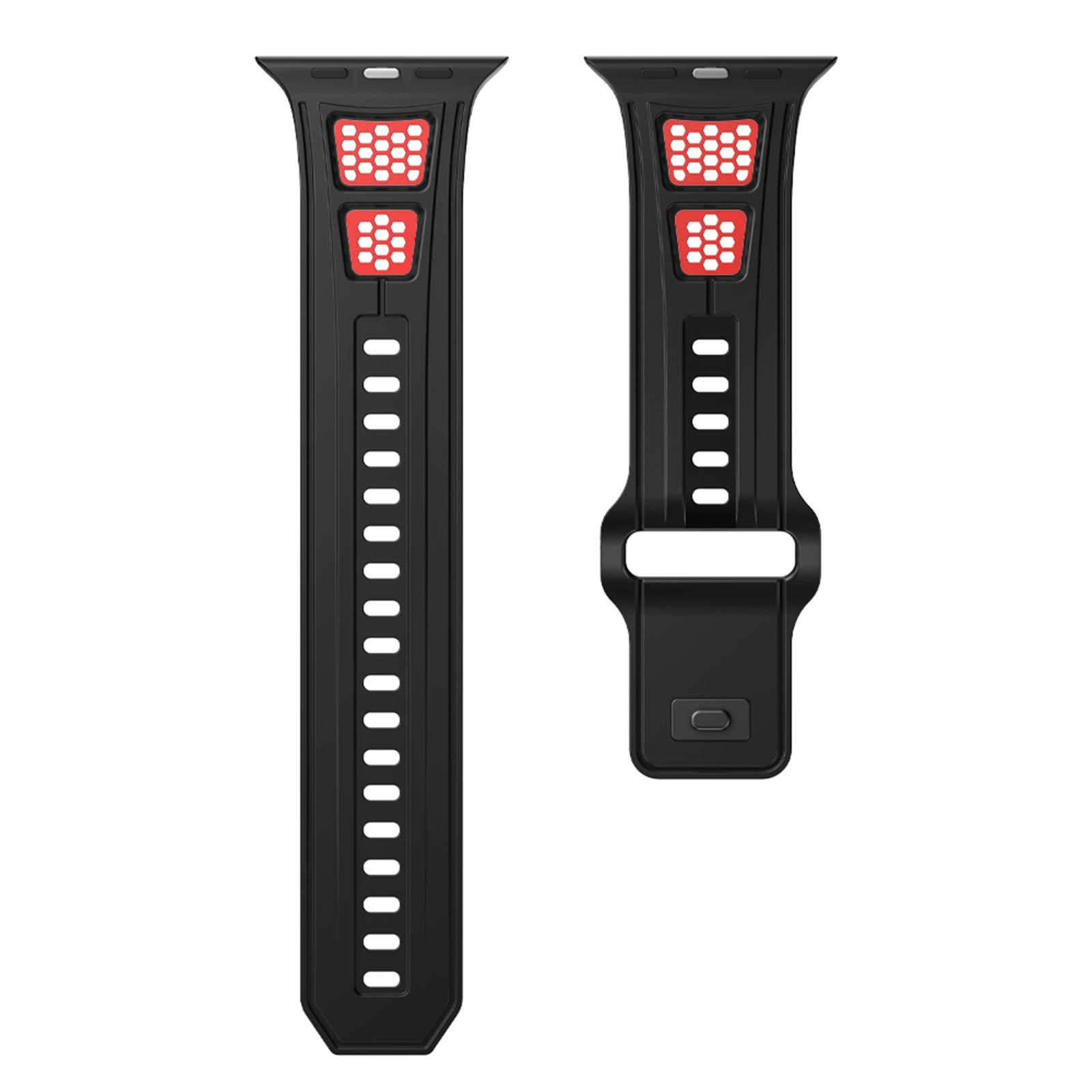 

Sporty Watch Band for Apple Watch Series 10 Ultra 9 8 7 SE 6 5 4 3 2 1 46mm 49mm 45mm 44mm 42mm Dual Color Holes Design Silicone Strap Black+Red