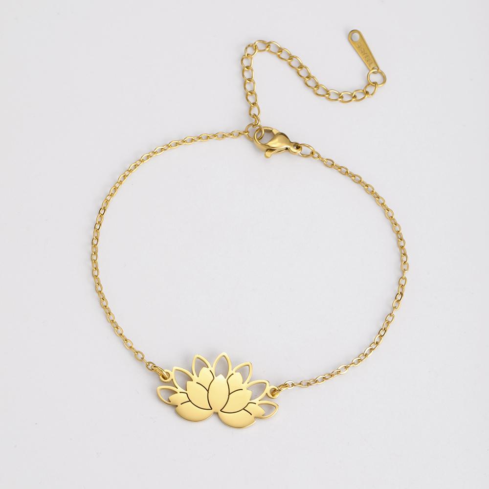 Bracelet Fleur de Lotus Dawapara Charme Lotus Bonne Fortune Bracelet Femme Cadeaux Amoureux Méditation Yoga Bijoux Couple Acier Inoxydable
