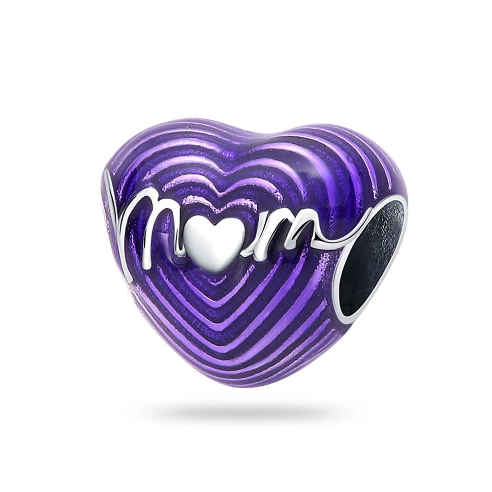 Silver Colour Metallic Pink Heart Charm Heart-shaped Beads Fit  Silve Original Bracelets Fashion DIY Woman Jewelry Making