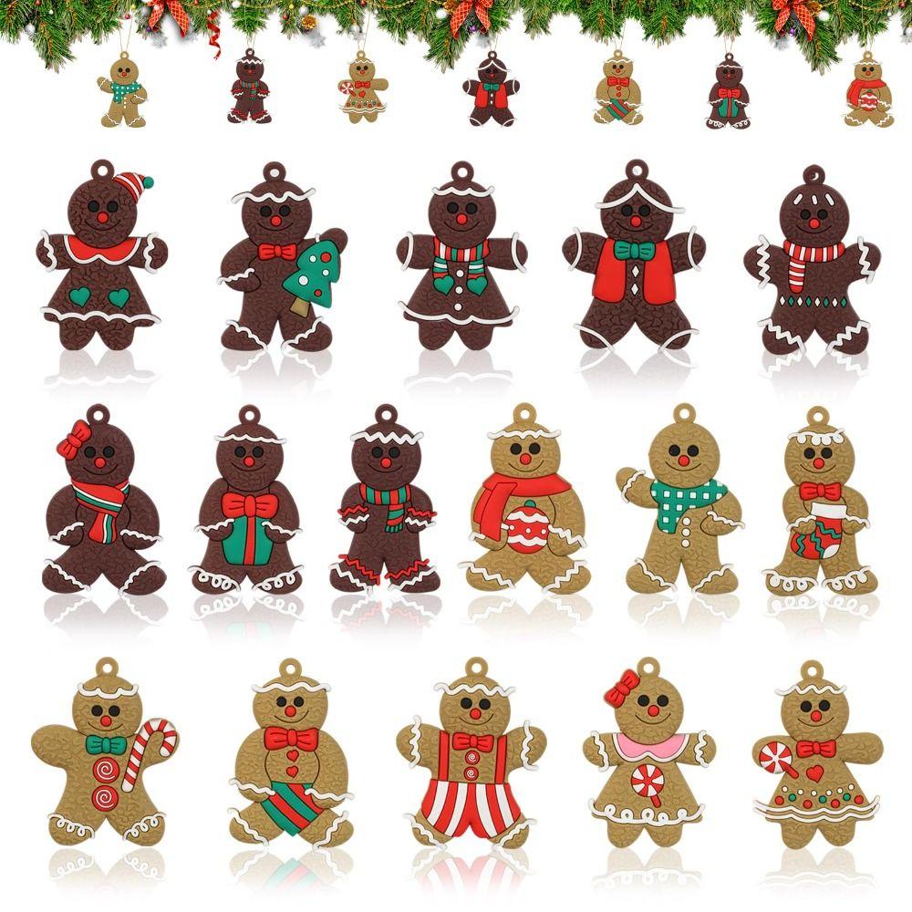 16Pcs/set Exquisite PVC Christmas Tree pendant Funny DIY Gingerbread Man Ornament Kid Gift New Year Decor Xmas Tree Decoration