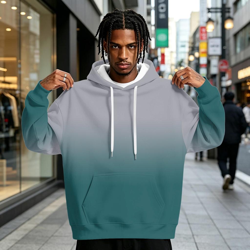Men's Gradient Print Hoodie with Pocket, Casual Athletic Sweatshirt