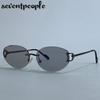 Small Frame Oval Frameless Sunglasses Women  Luxury Brand Vintage Metal Punk Sun Glasses For Ladies Trendy Outdoor Shades