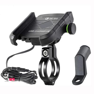 Motocykle Uchwyt do telefonu z QC3.0, gniazdko na kierownicę/uchwyt na telefon w lusterku wstecznym, ładowarka do pojazdów 12 V/24 V, kompatybilny z telefonami o przekątnej 4,0–7 cali