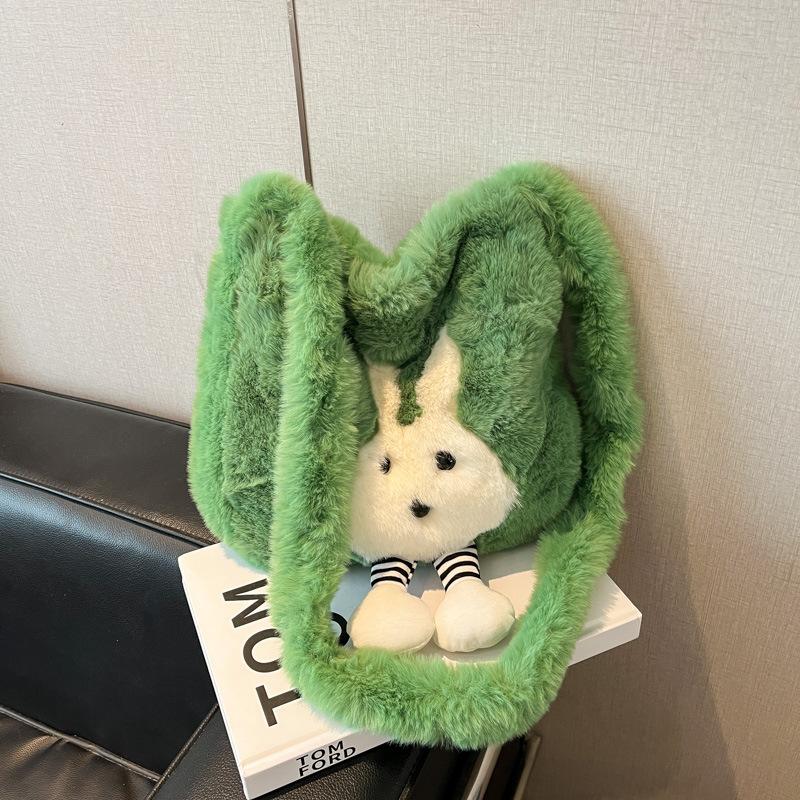 Plush bag crossbody bag large capacity women's new commuting high-end shoulder bag cartoon tote bag student commuter bag