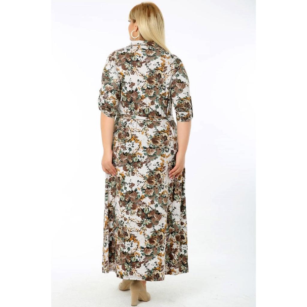 Flower Patterned Long Arm Sliped Shooting Dress