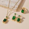 Green Crystal Jewelry Set for Women Square Rhinestone Necklace / Earrings / Rings Fashion Jewelry For Lady New Year Gift 2026