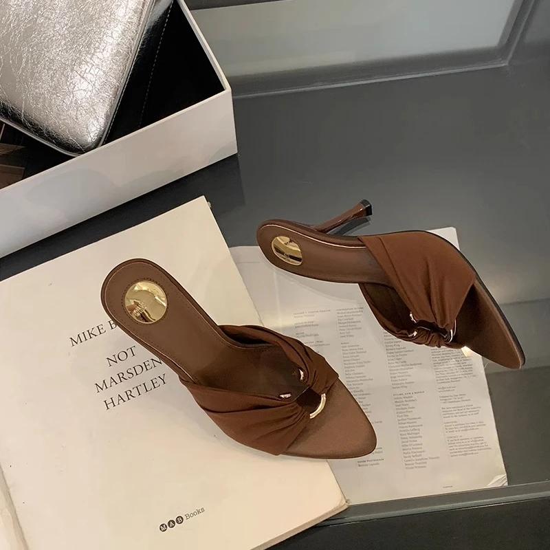 Luxury Designer Summer Women's High Heel Slippers Fashion Open Toe Slides Elegant Outdoor Evening Party Shoes