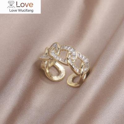 Korea 14K Real Gold Plating Luxury Zircon Twisted Geometry Ring Elegant Women's Opening Adjustable Wedding Party Accessories
