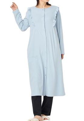 Maternity Open Long Cotton Ruffled Top and Bottom Saxophone [ANGELIEBE] Pajamas, Front, Sleeves, Blend, Soft, Smooth, Dress, Leggings, Set, Hospital,