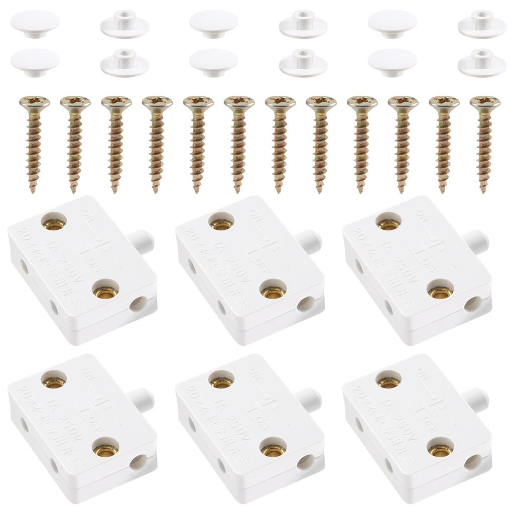 AA58 6Pcs Door Led Switch for Closet Light,Normally Closed Cabinet Electrical Lamp Switches,for Closet Pantry Cabinet White