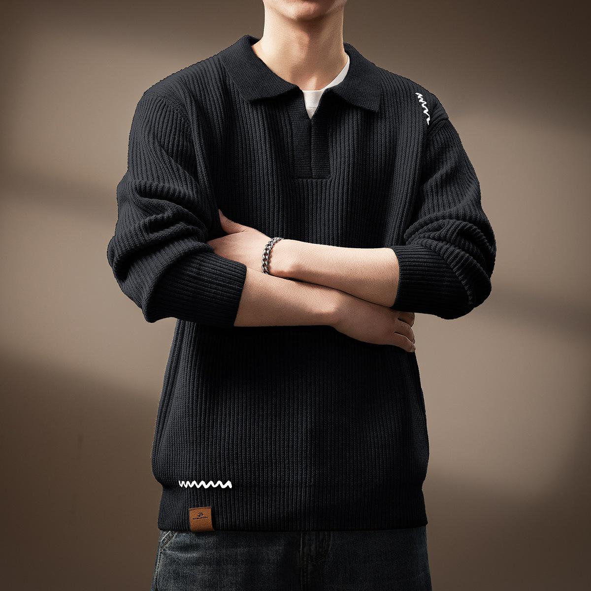 

Men s High-End Retro Seagull Collar Knit Sweater - Casual, Warm, and Loose Fit for Winter L fits 120-140 jin чорний