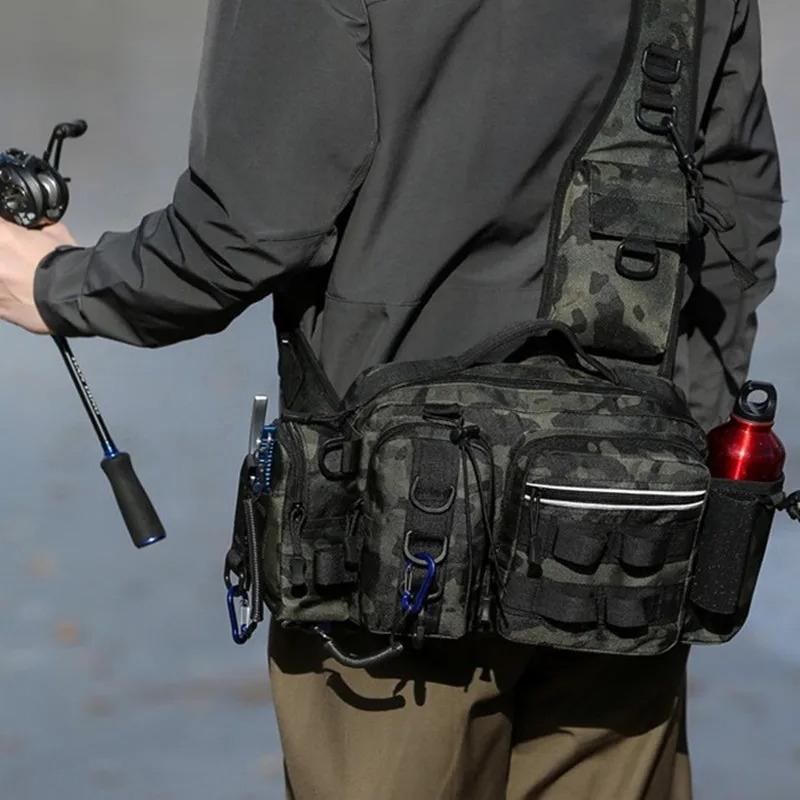 Fishing Equipment Backpack Bait Box Equipment Storage Bag Men's Fishing Backpack with Pole Holder Sling Shoulder Bag Multifunctional Waist Chest Bag
