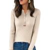 Women's Fashion Solid Color V-neck Long Sleeve Button Loose Bottom Knitted Sweater Top