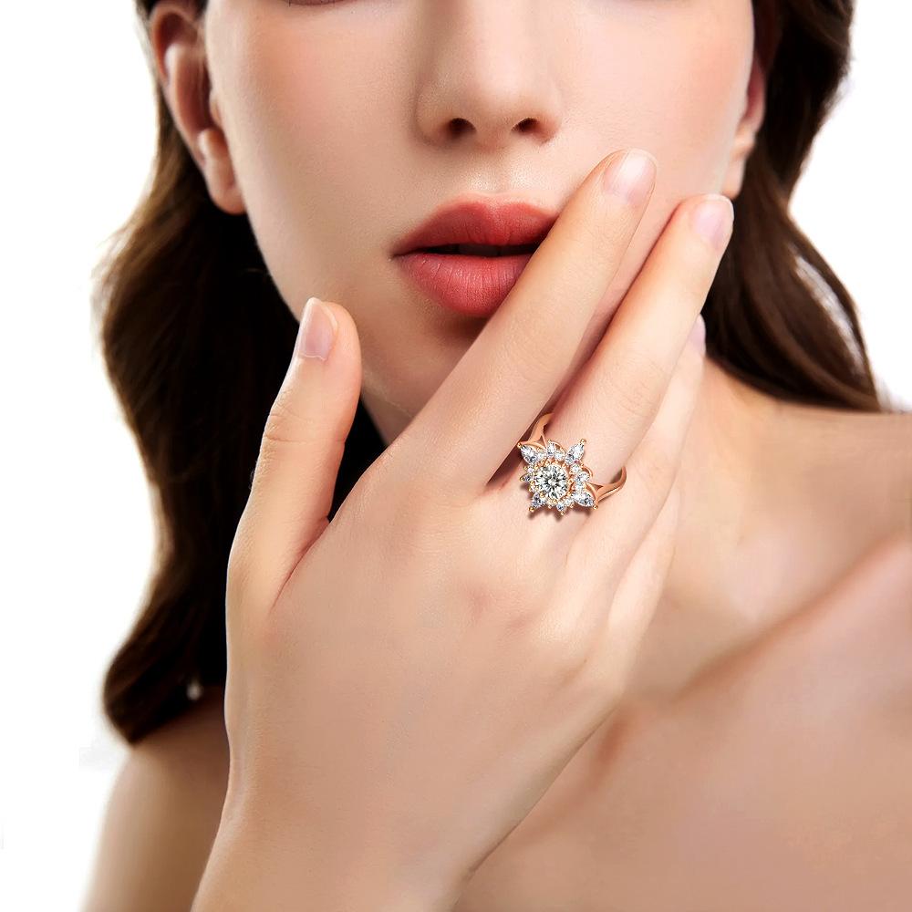 9mm Shiny Rose Gold Flower Ring Luxury High Grade D VVS1 Moissanite Fine Jewelry