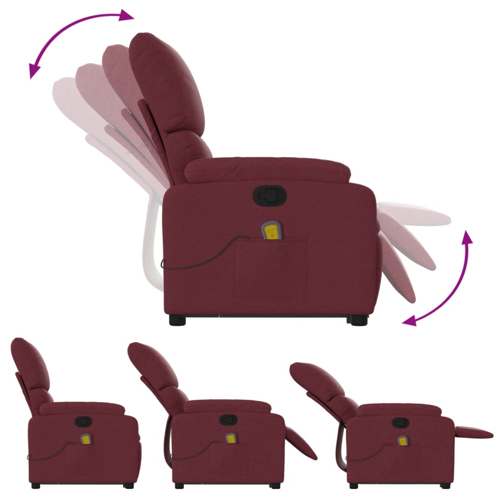 Vidaxl Lift and Massage Armchair, Reclining, Burgundy, Fabric Upholstered