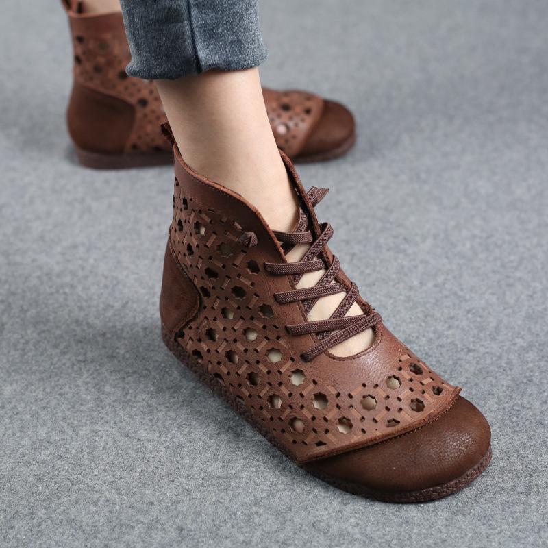 Spring and summer new retro leather high-top cool boots round head hollow single shoes fashion