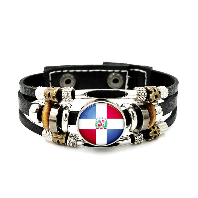 Factory National Country Flag Design Bracelet Crystal Bead Snap Button Sports National Team Jewelry Gift Leather Wrap Bracelet