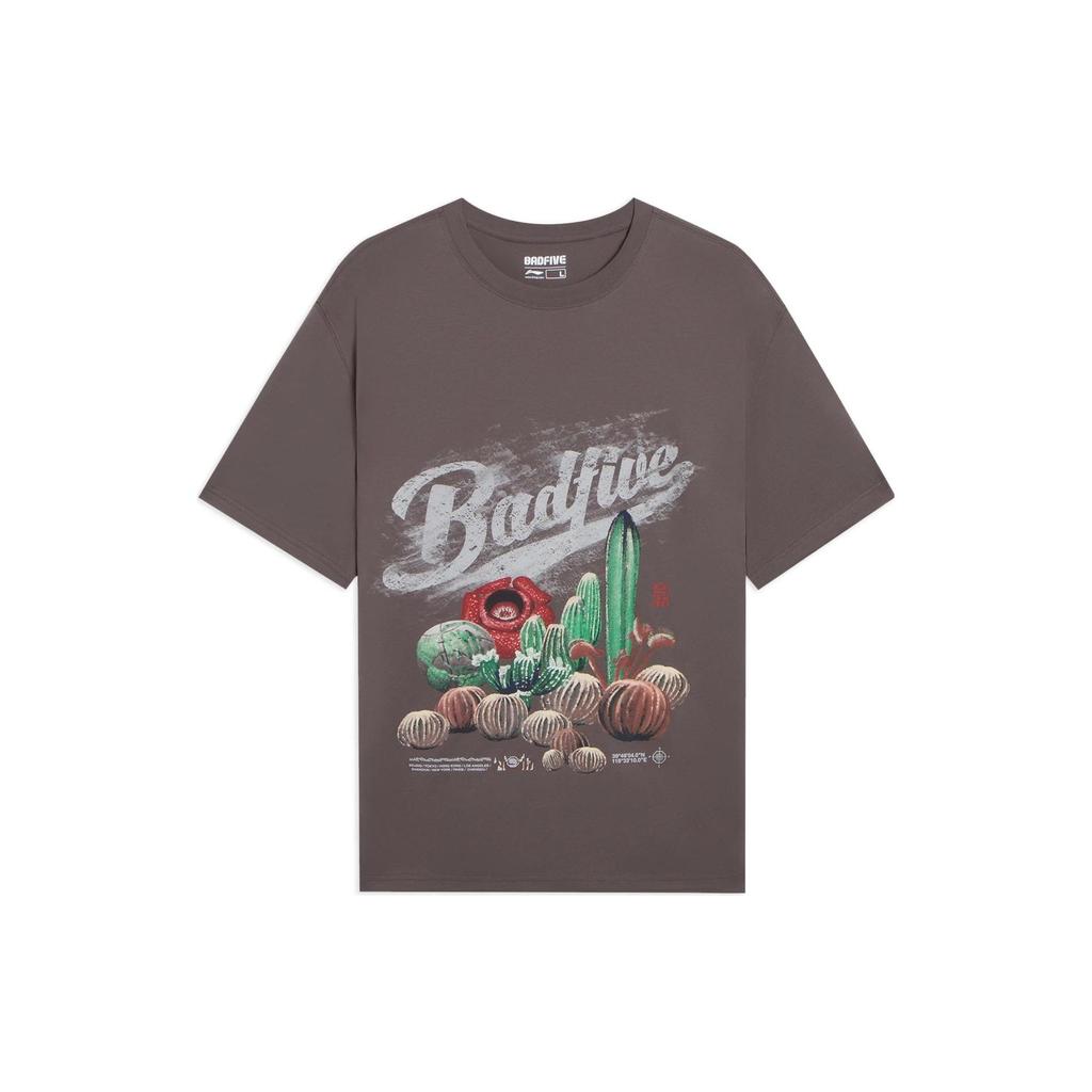 Li-Ning Anti-Wu Herbs And Warriors Series Letter Print Round Neck T-Shirt Men Tops Asphalt-Grey AHSS731-5