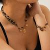 European and American Stainless Steel Leopard Print Necklace and Bracelet Set - Non-fading, Niche Style Jewelry.