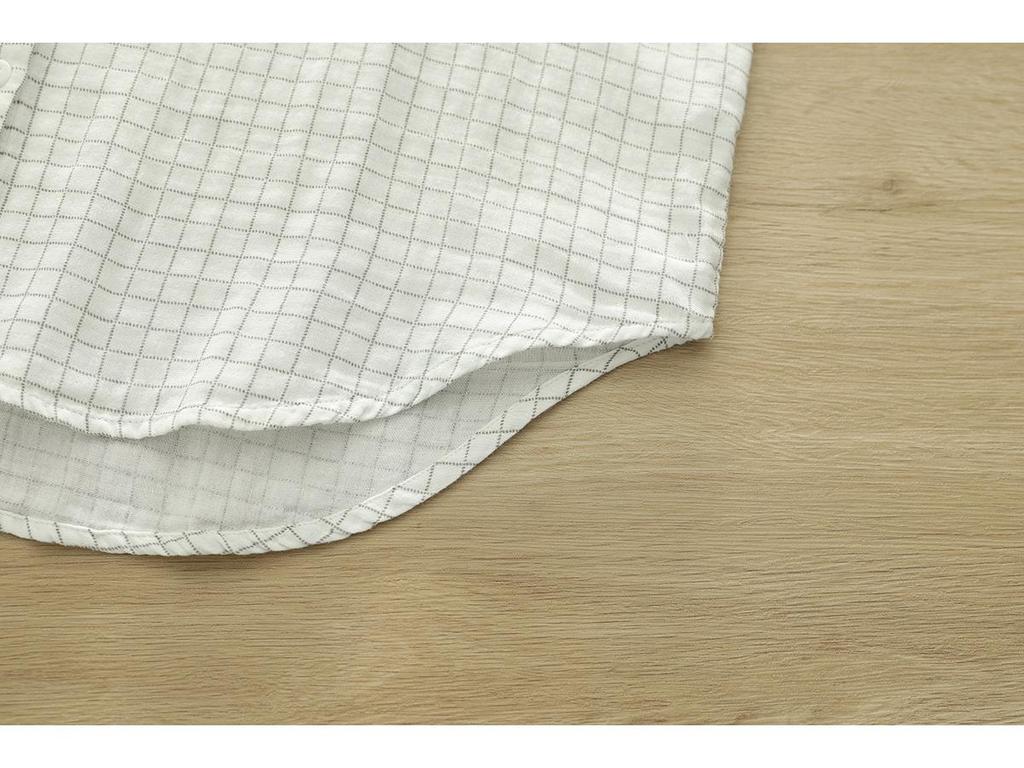 Reine Baumwolle V-Ausschnitt Kariert Damen Kurzarm Doppellagiges Mullhemd