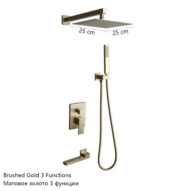 Luxury Brushed Gold/Black/Silver/Grey Hidden Bathroom Shower Faucet Set 10 Inch Shower Head Bathtub Rain Mixer Tap Shower System