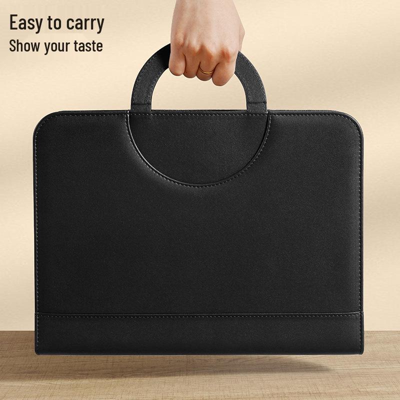 A4 Multifunction Leather Zipper Briefcase Binder with Clipboard