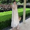 French Strapless Hanging Neck Dress Fairy Summer Princess Seaside Vacation Beach Long Dress Casual Style Dress