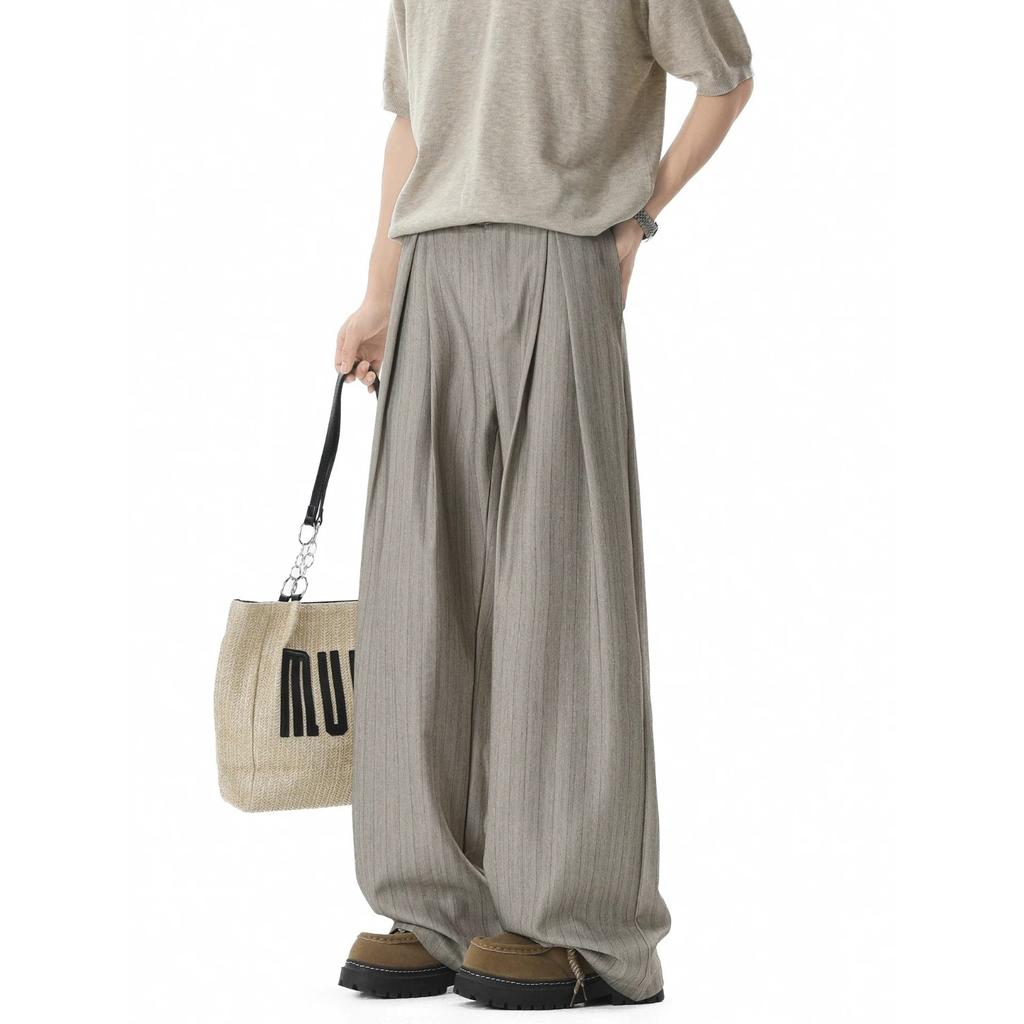 New Loose and Drape Versatile Trousers Men's Old Money Wind Pleated Design Loose Wide-leg Versatile Straight Casual Trousers