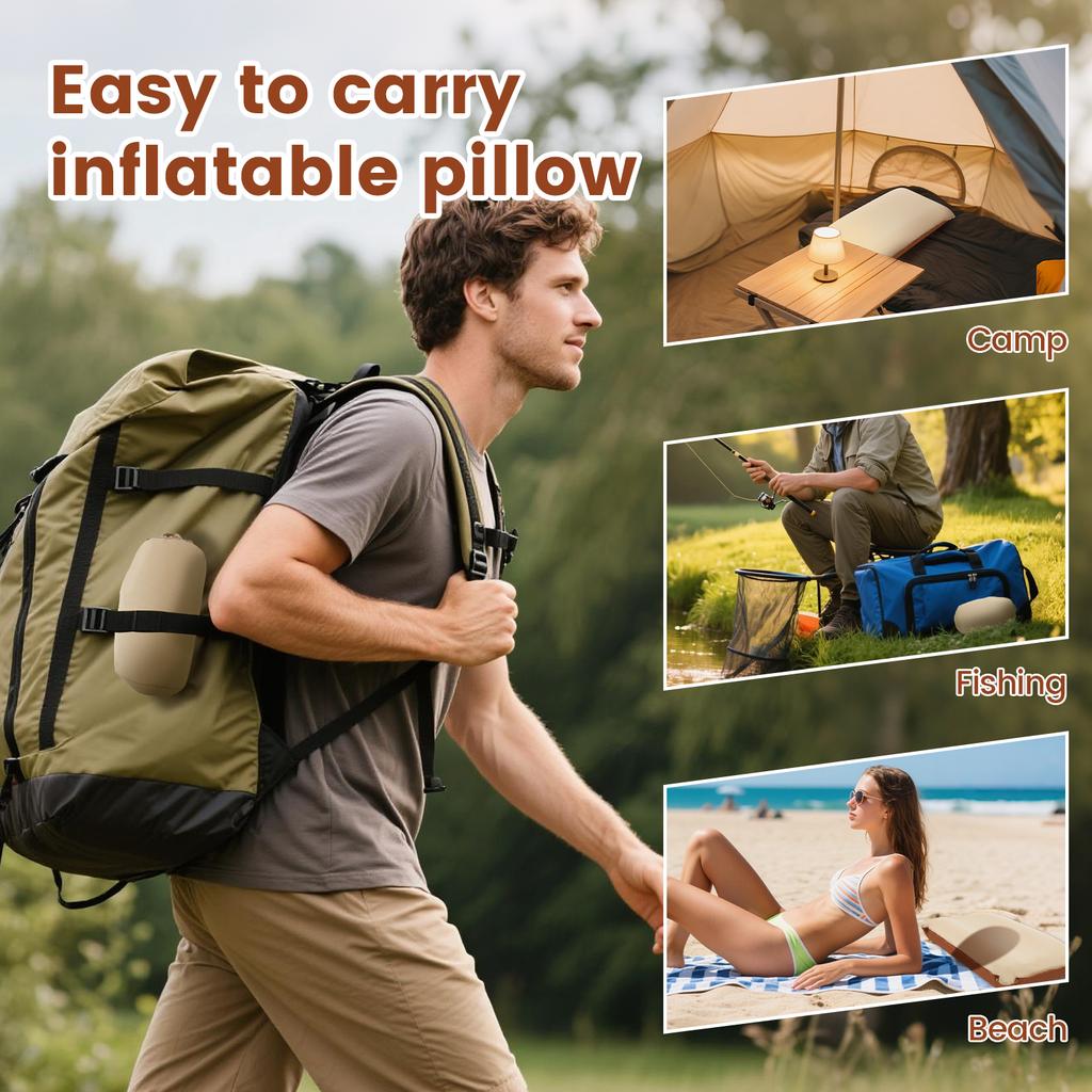 Portable Camping Pillow Ultralight Inflatable Pillow with Storage Bag Compressible Folding Air Cushion for Camping Traveling