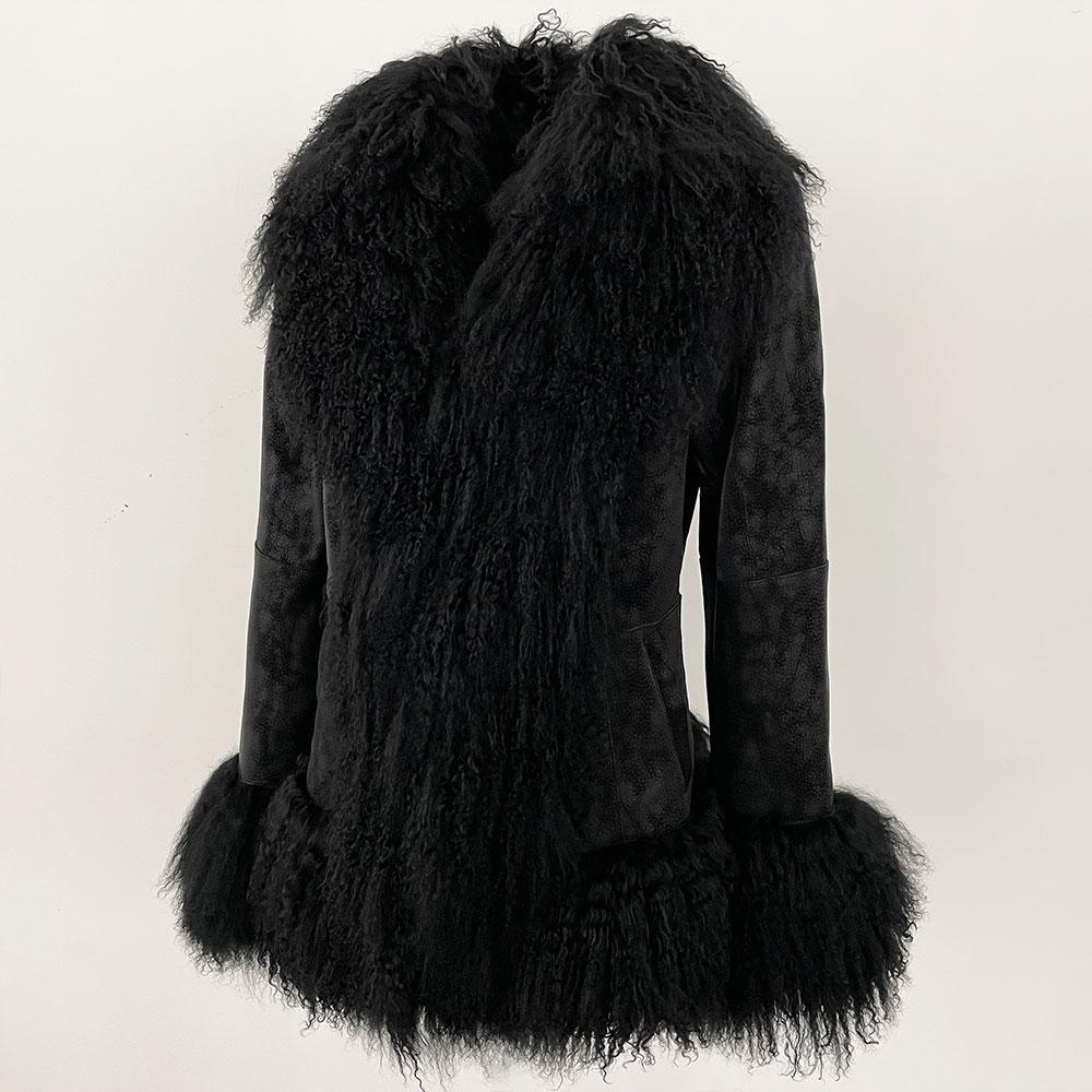 OFTBUY 2024 Winter Women Coat Real Natural Mongolia Sheep Fur Turn-down Collar New Fashion Jacket Thick Warm Casual Overwear