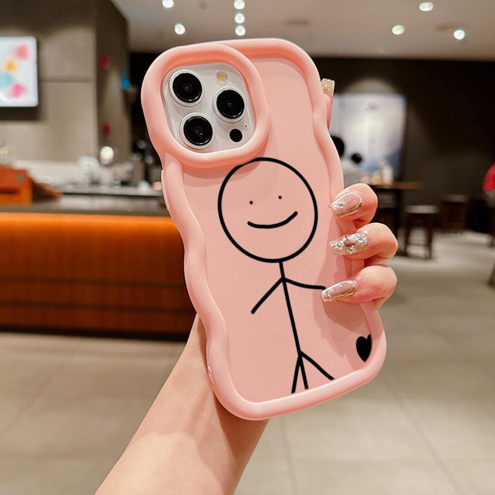 N80 Cartoon Matchman Design Macaron Wavy Edge Phone Cases for iPhone 15 Pro Max Samsung A54 A13 A14 S23 S24 Ultra Redmi Note 13 Pro Shockproof Cover