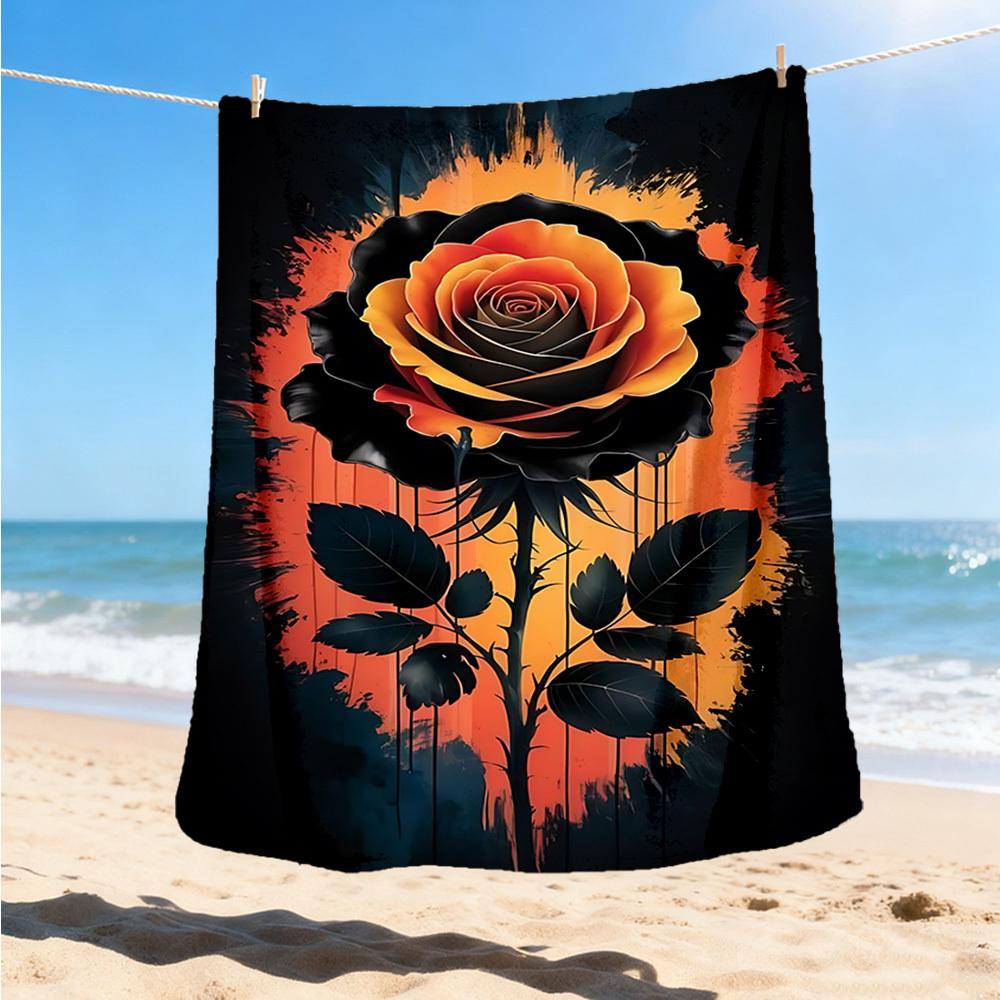 

1pc Black Rose Art Print Outdoor Flannel Blanket Soft All Season Polyester Throw , Perfect for Picnics & Travel , Picnic Accessory 80x120cm