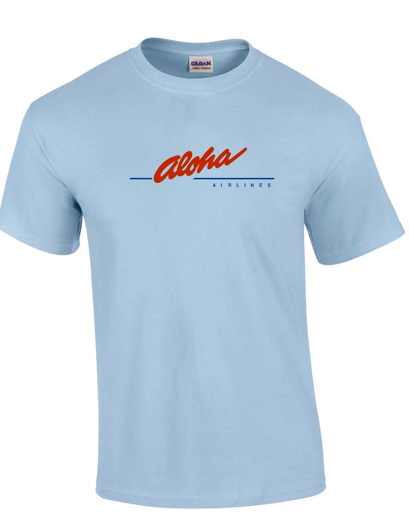 Aloha Airlines Classic Retro Logo Shirt Hawaiian Airline Sky Blue Cotton T-Shirt 2XL