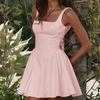 2024 Spring European & American Style Women's Solid Backless Lace-Up Bow Sling Dress
