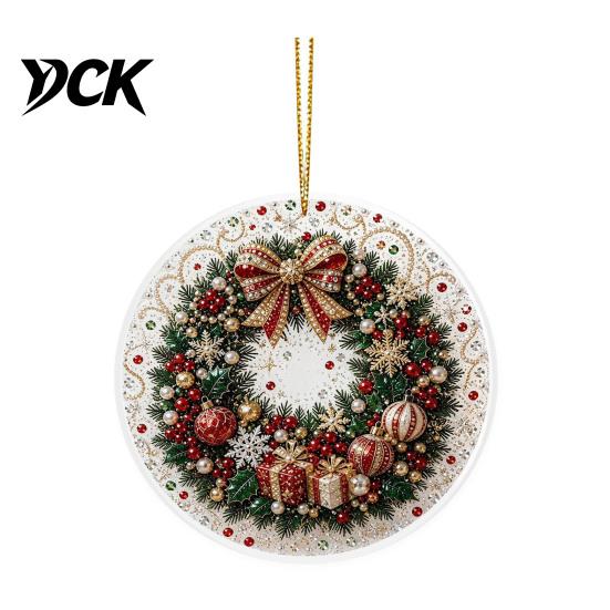 Festive Wall Hanging Christmas Acrylic Ornament, 2D Flat Double Side Printed Office Holiday Decorations Santa Snowman Pendant for Tree Window,
