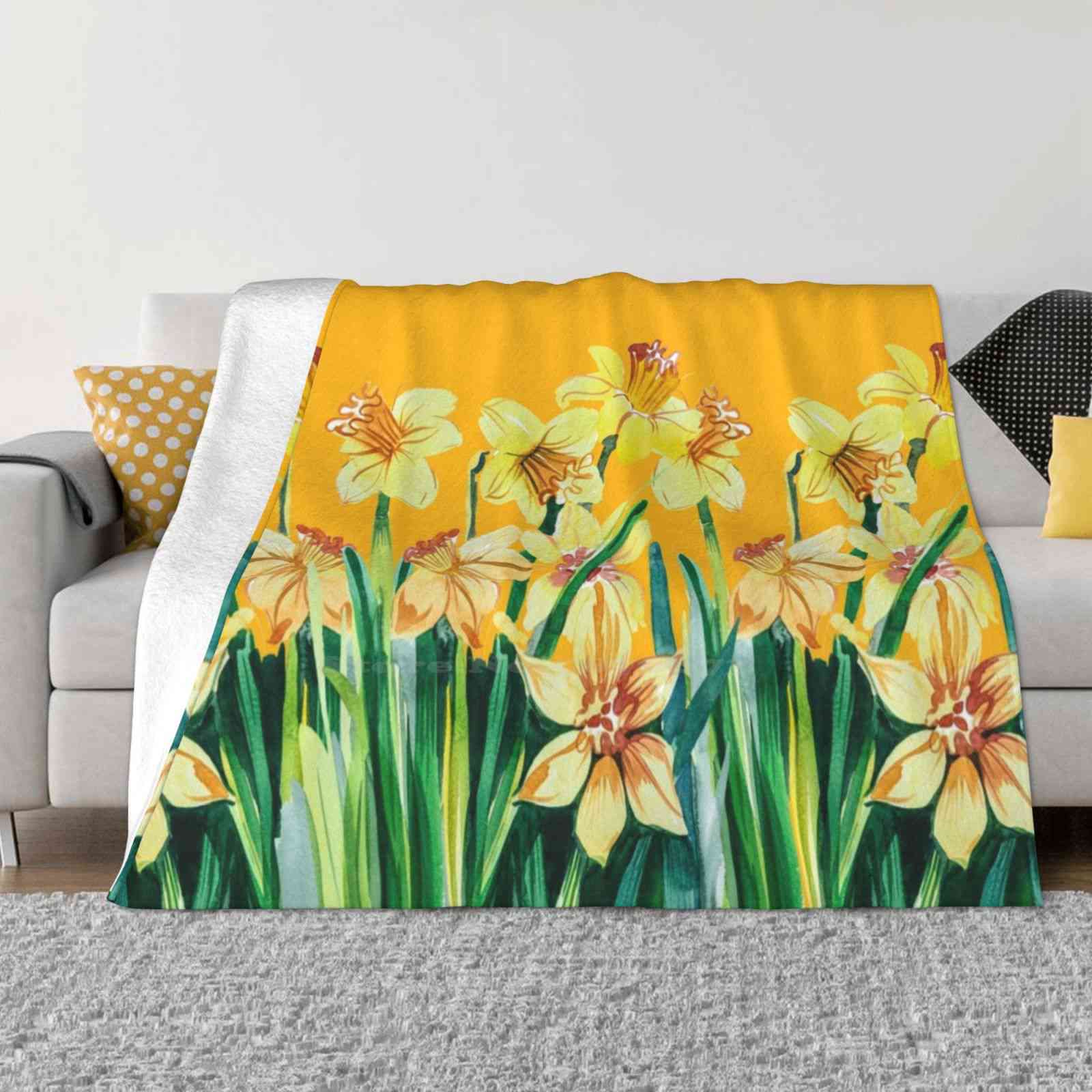 Желтые винтажные нарциссы, акварель, бестселлер, комнатный, домашний, фланелевое одеяло, желтые нарциссы, акварельные нарциссы, желтый 30x40in