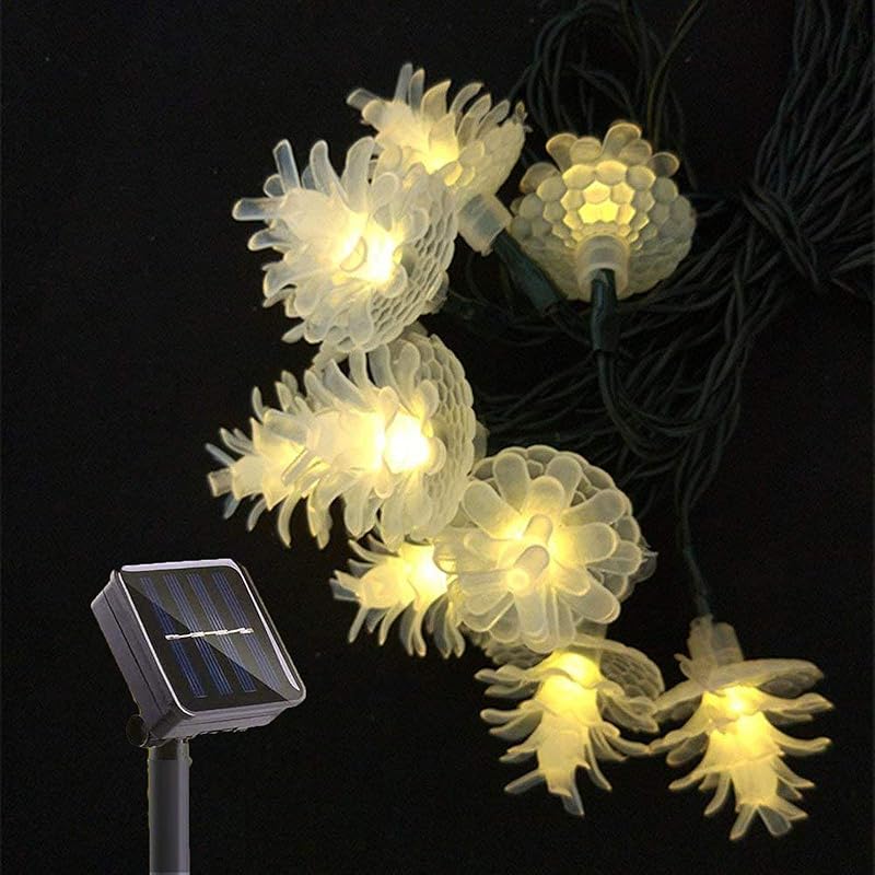 SNOMYRS Solar String Lights Outdoor 50Led 22.9 Ft Solar Snowflake Decorations Lights, Waterproof Fairy Lights with 8 Lighting Modes for Garden Yard Pinecone Warm White