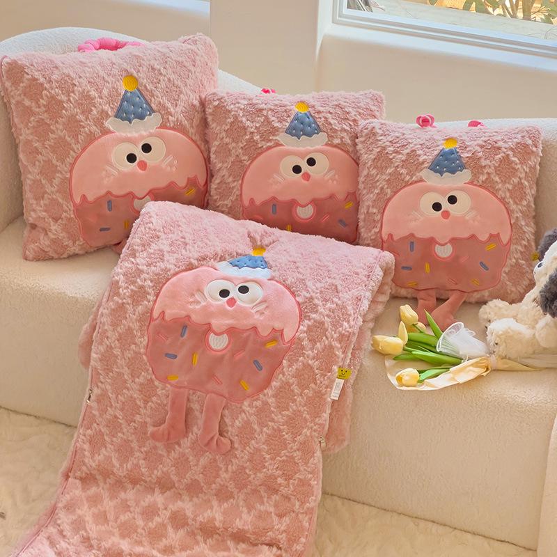 Cute Cookie Pillow Plush Toy & Air Conditioning Blanket - Perfect Nap & Sleep Gift for Kids or Girlfriend's Birthday